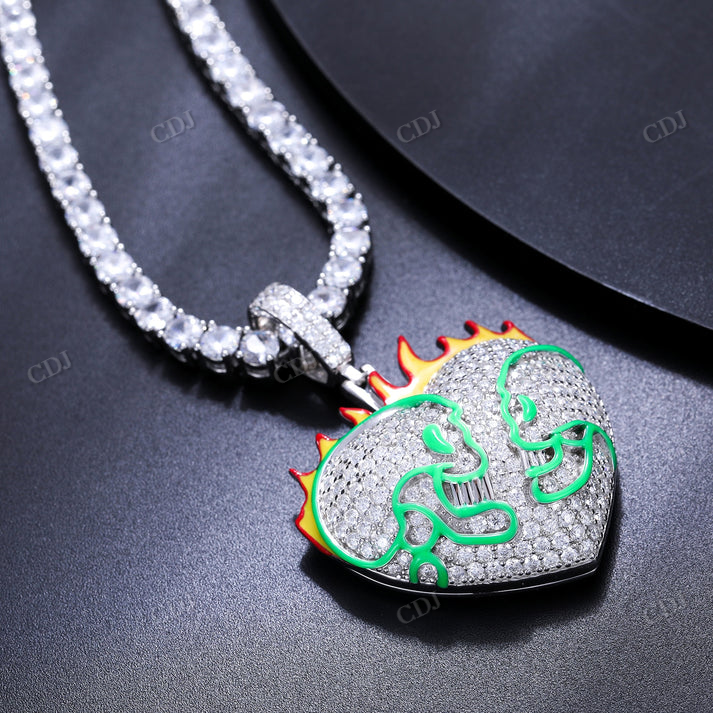 Helloice Iced Flame Skull Luminous Heart Pendant hip hop jewelry CustomDiamJewel