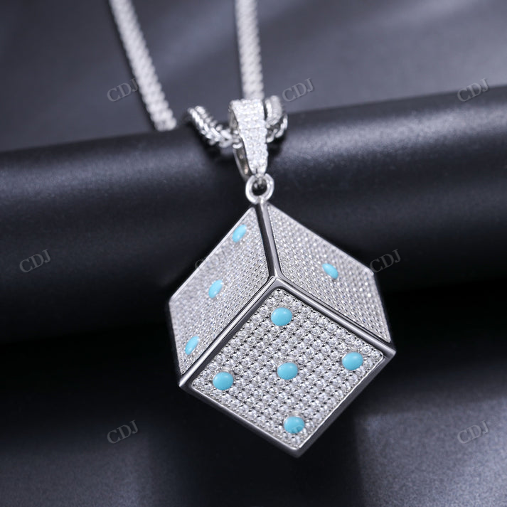 Sterling Silver Glowing Dice Game Moissanite Hip Hop Pendant hip hop jewelry CustomDiamJewel