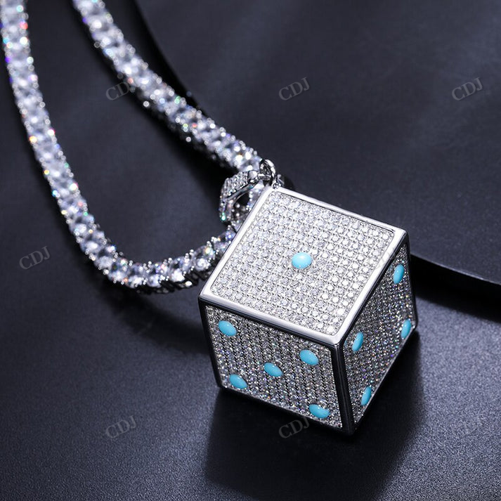 Sterling Silver Glowing Dice Game Moissanite Hip Hop Pendant hip hop jewelry CustomDiamJewel