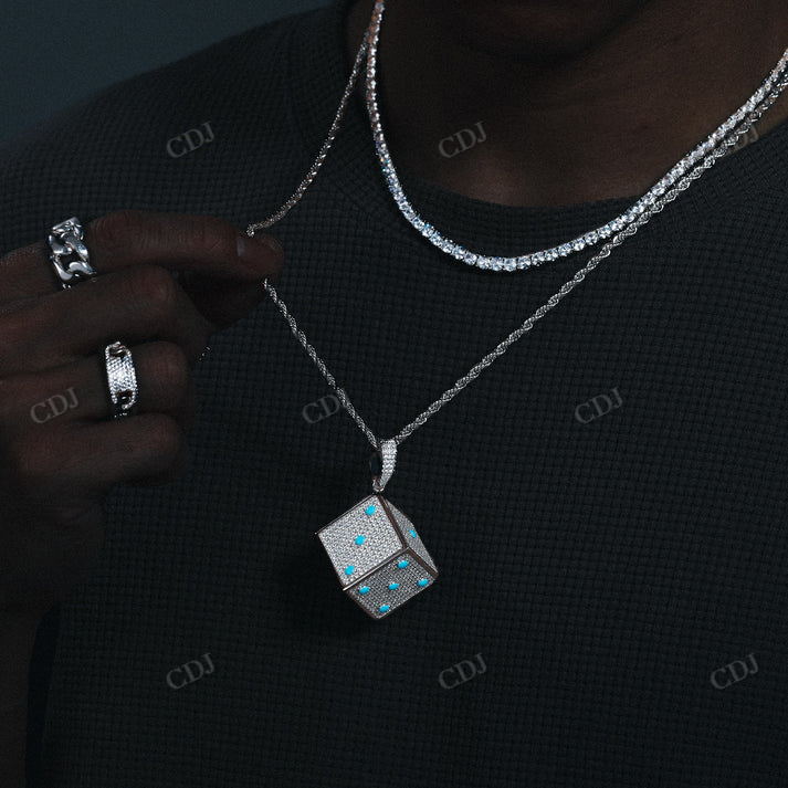 Sterling Silver Glowing Dice Game Moissanite Hip Hop Pendant hip hop jewelry CustomDiamJewel