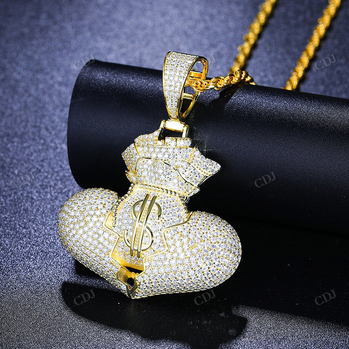 S925 Moissanite Broken Heart Money Bag Pendant hip hop jewelry CustomDiamJewel