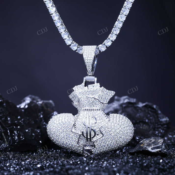 S925 Moissanite Broken Heart Money Bag Pendant hip hop jewelry CustomDiamJewel