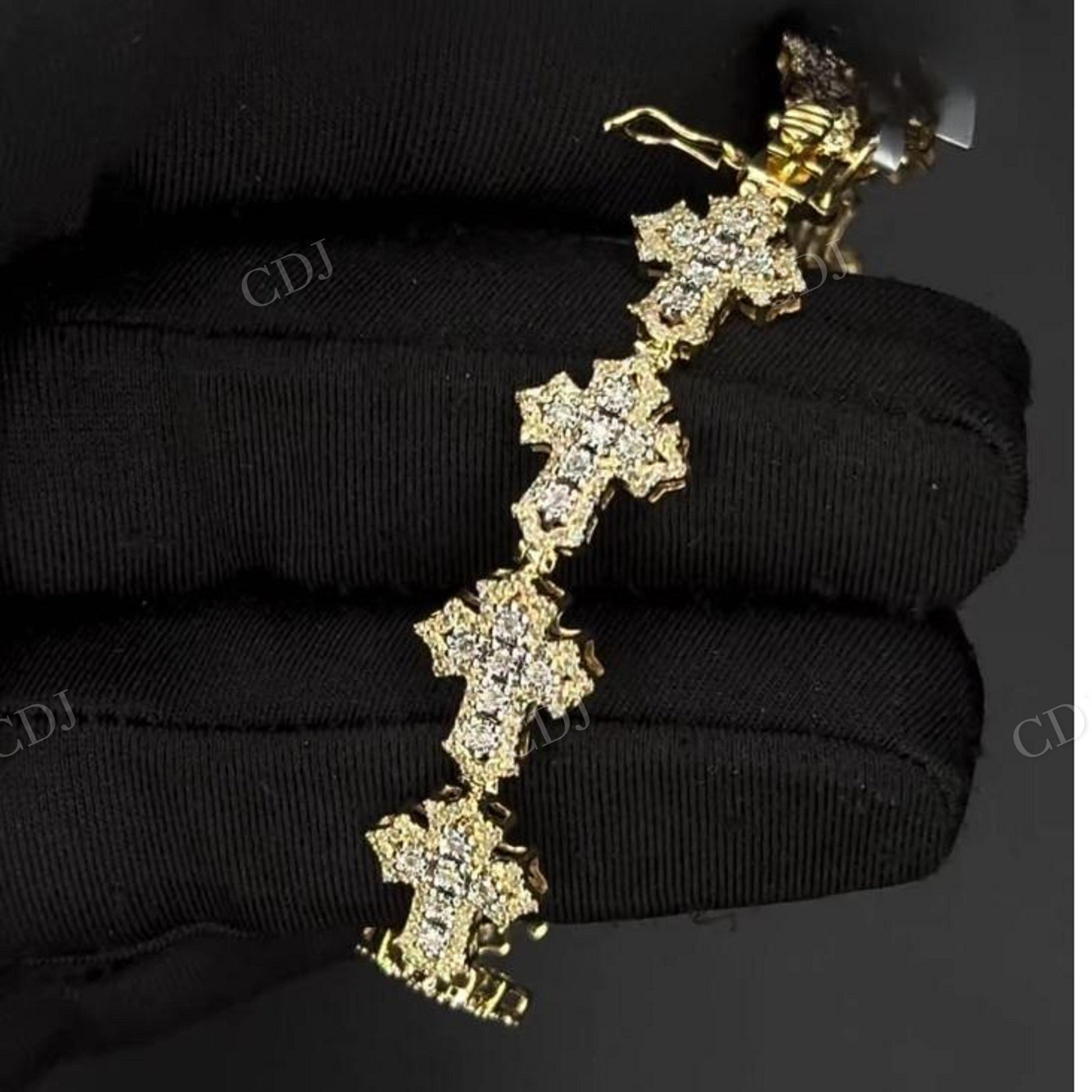 14K Yellow Gold Iced Out Diamond Cross Bracelet hip hop jewelry customdiamjewel   