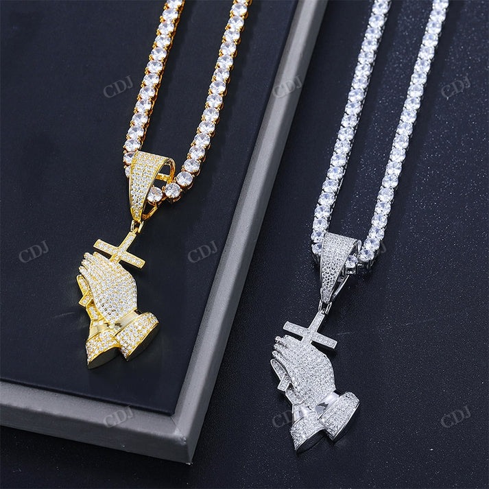 S925 Moissanite Cross Praying Hands Pendant hip hop jewelry CustomDiamJewel