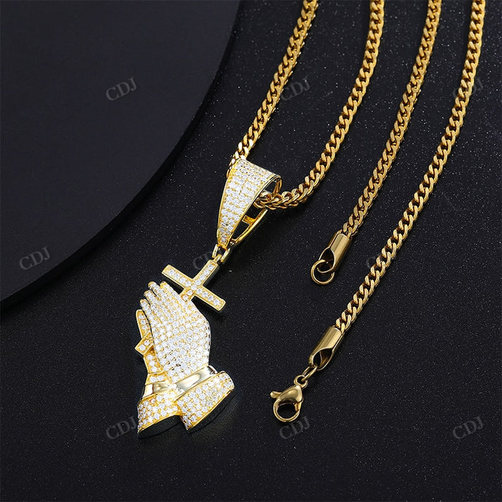 S925 Moissanite Cross Praying Hands Pendant hip hop jewelry CustomDiamJewel