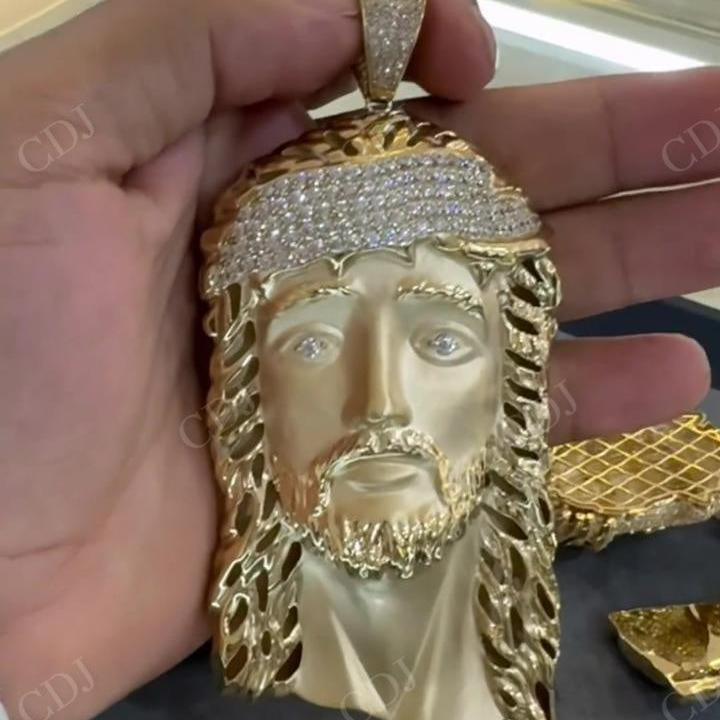 14K Yellow Good Mate Phinish Moissanite Diamond Jesus Face Pendant hip hop jewelry CustomDiamJewel   