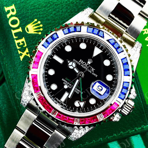 Stainless Steel Black Dial Rolex Diamond Watch  customdiamjewel   