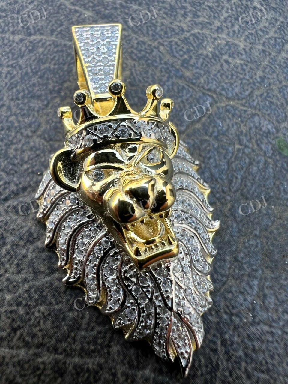 Mens 925 Silver Gold Iced Diamond Rasta Lion Crown Africa Pendant  customdiamjewel   