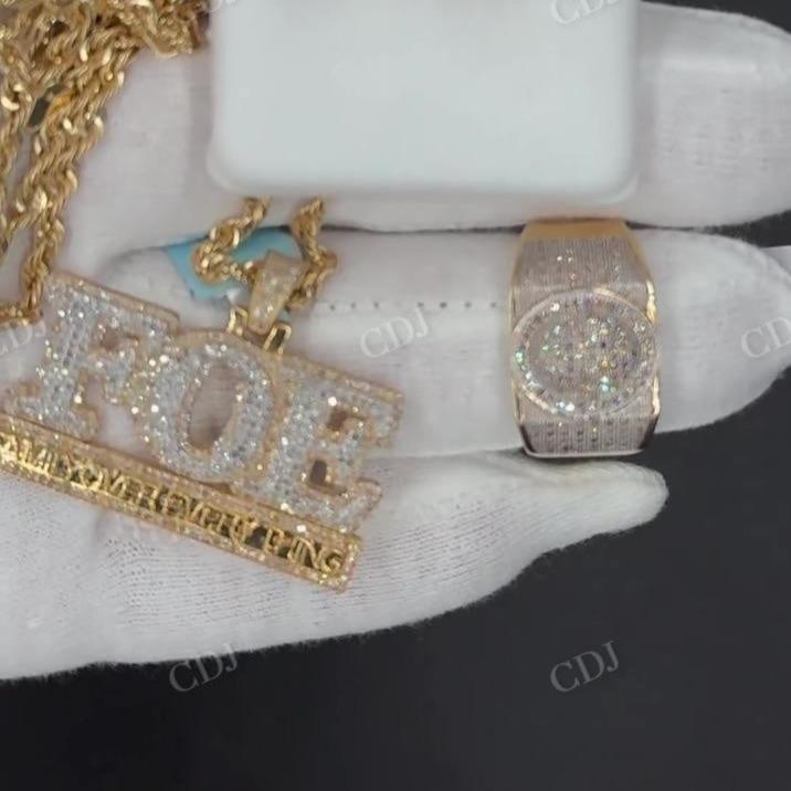 Yellow Gold Plated Moissanite Diamond Custom FEO Pendant hip hop jewelry customdiamjewel   