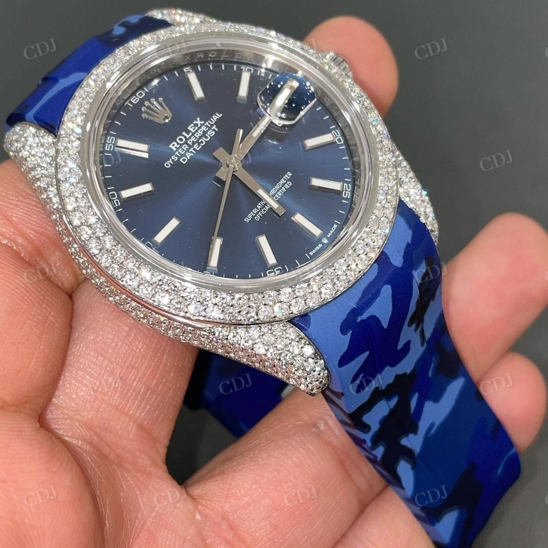 Blue Belt Rolex Diamond Wrist Watch  customdiamjewel   