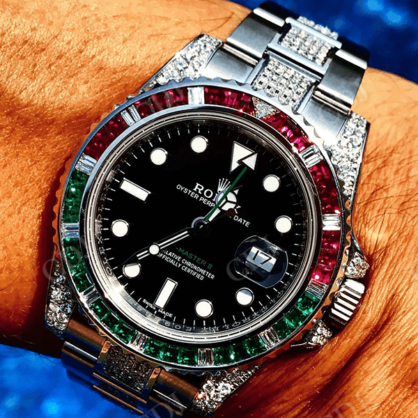 Rolex Black Dial Diamond Custom Watch  customdiamjewel   