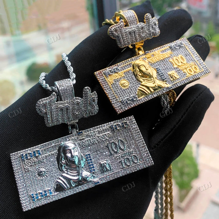 Iced Out Bling Time Is Money Us Dollar Cash 100 Letter Pendant hip hop jewelry CustomDiamJewel