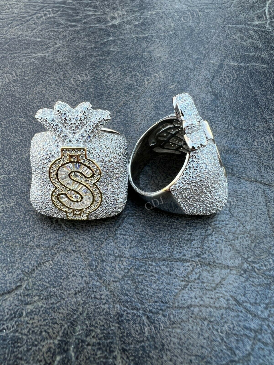 Money Dollar Sign Baguette Diamond Hip Hop Ring  customdiamjewel   