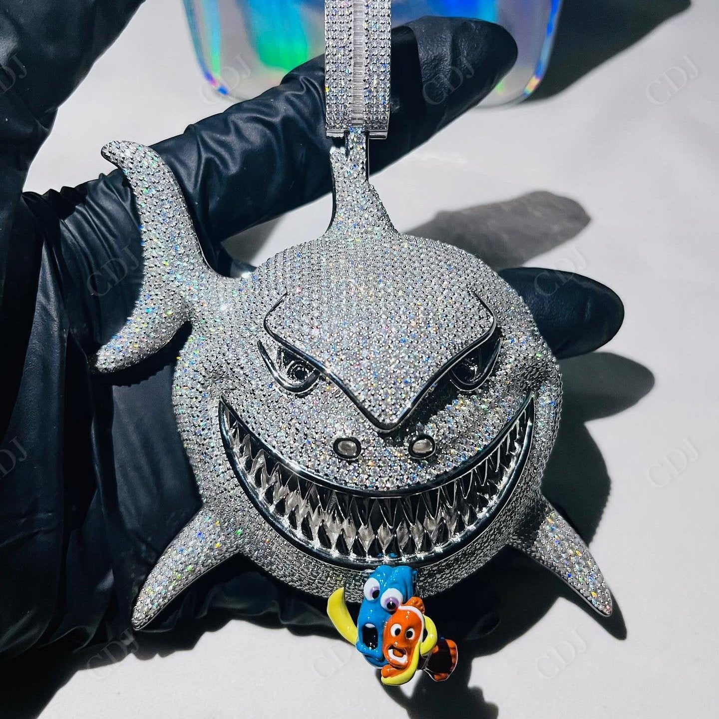 High Quality Enamel Shark 3D Pendant hip hop jewelry CustomDiamJewel   