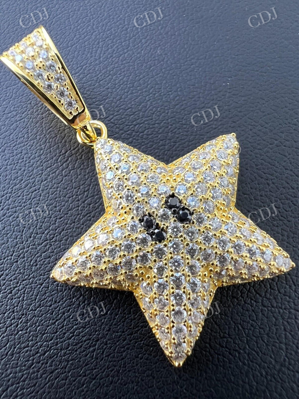 14k Gold Iced Mario Super Star Hip Hop Pendant  customdiamjewel   