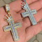 Baguette Diamond Cross W. King Crown Iced Gold Pendant  customdiamjewel   