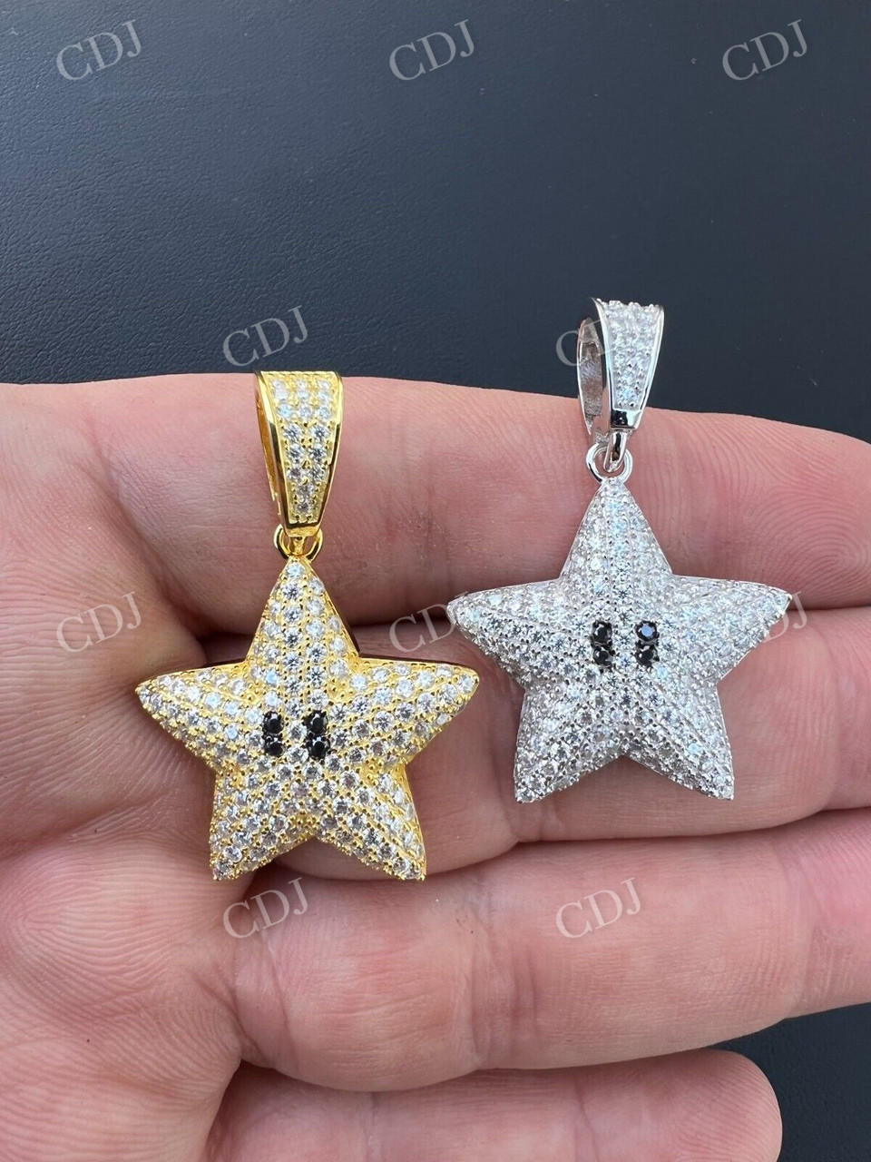 14k Gold Iced Mario Super Star Hip Hop Pendant  customdiamjewel   