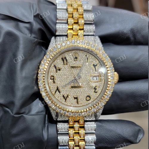 VVS Moissanite Two Tone Gold Plated Watch Fully Iced Out Diamond Watch For Men's Watch  customdiamjewel   