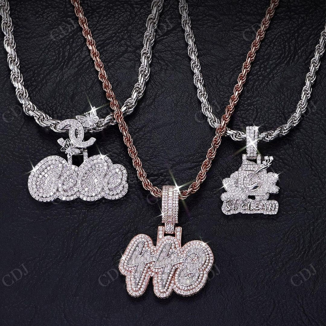 Hip Hop Baguette Diamond Letter Pendant hip hop jewelry CustomDiamJewel   