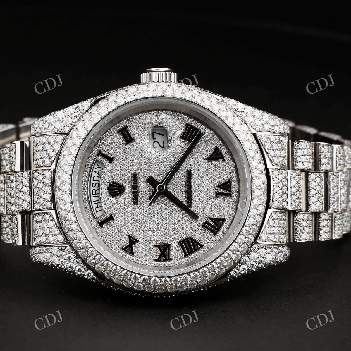 Natural Diamond Iced Out Rolex Watch  customdiamjewel   