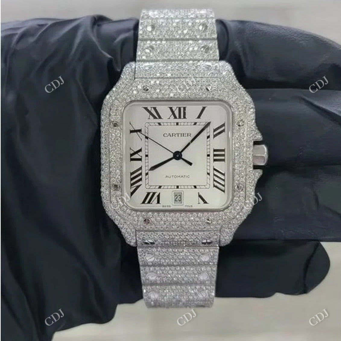 Moissanite Fully Iced Out Cartier Watch  customdiamjewel   