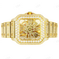 Mens Moissanite Skeleton Square Dial Yellow Gold Tone Stainless Steel Hip Hop Luxury Watch  customdiamjewel   