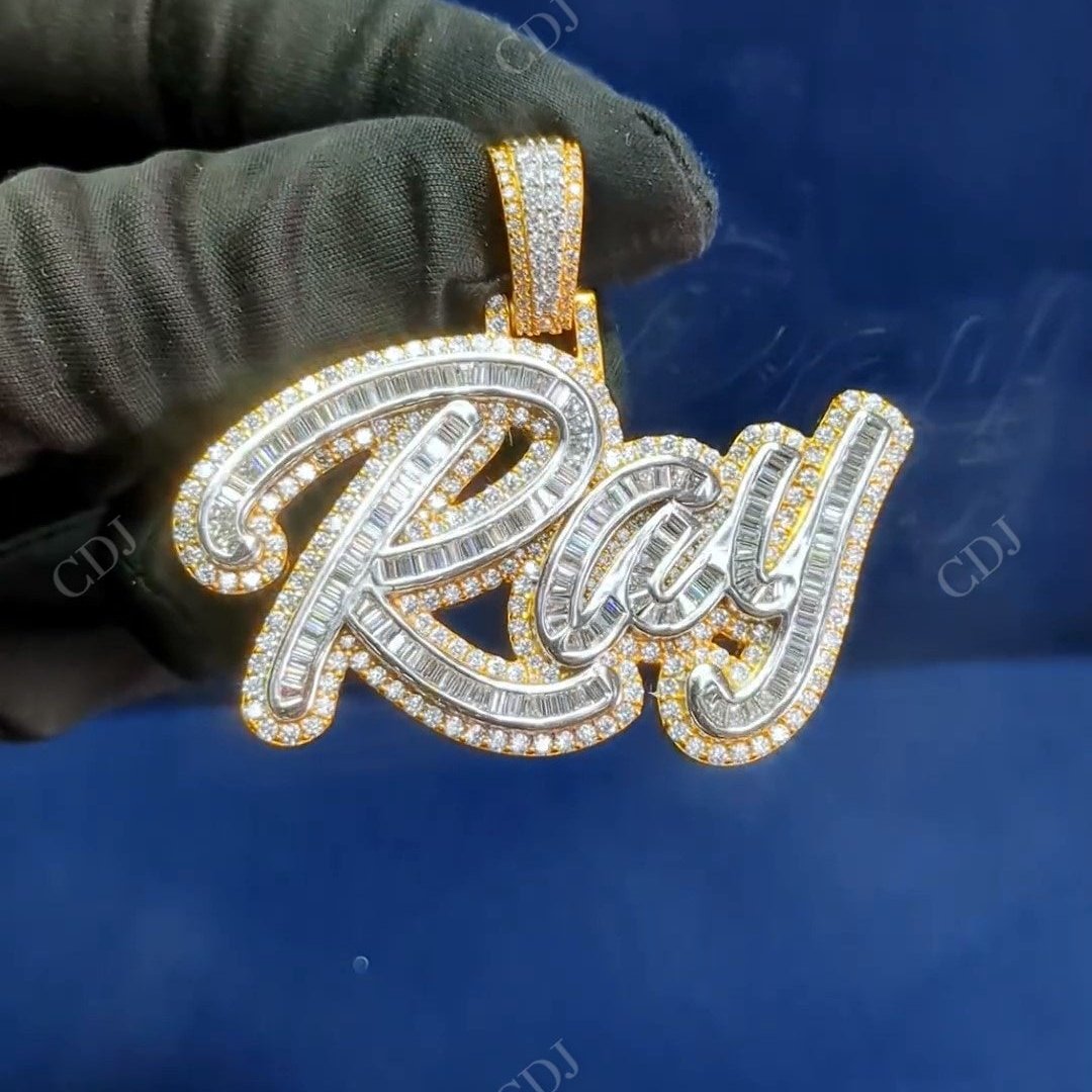 Baguette Diamond Ray Two Tone Gold Iced Out Pendant hip hop jewelry CustomDiamJewel   