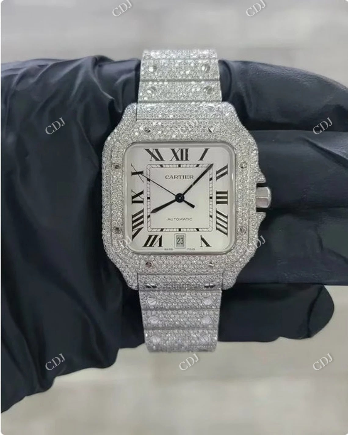 Moissanite Fully Iced Out Cartier Watch  customdiamjewel   