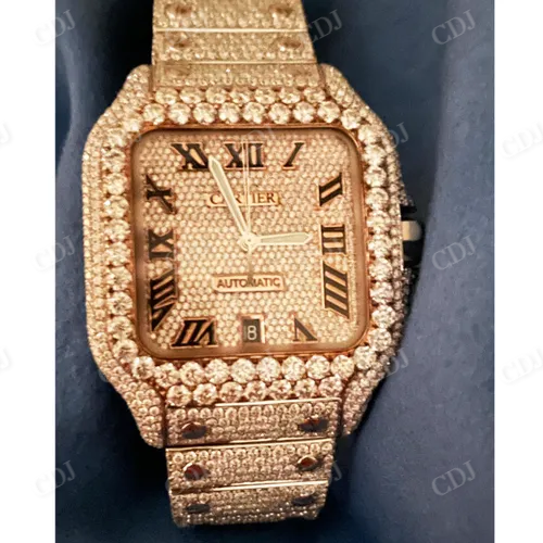 Popular Custom Iced Out GRA Certified Big Round Moissanite Watch Gold Plated Square Unisex Diamond Watch  customdiamjewel   