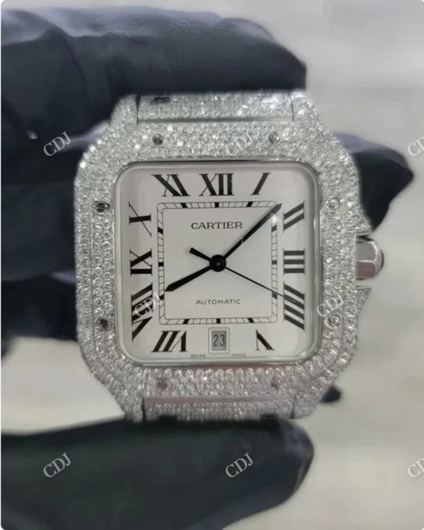 Moissanite Fully Iced Out Cartier Watch  customdiamjewel   