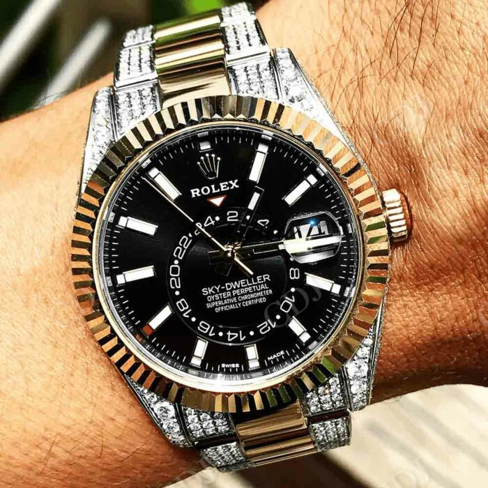 Black Dial Rolex Sky Dweller Custom Diamond Watch  customdiamjewel   