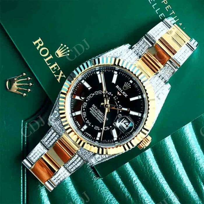 Black Dial Rolex Sky Dweller Custom Diamond Watch  customdiamjewel   