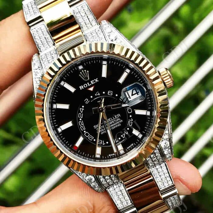 Black Dial Rolex Sky Dweller Custom Diamond Watch  customdiamjewel   