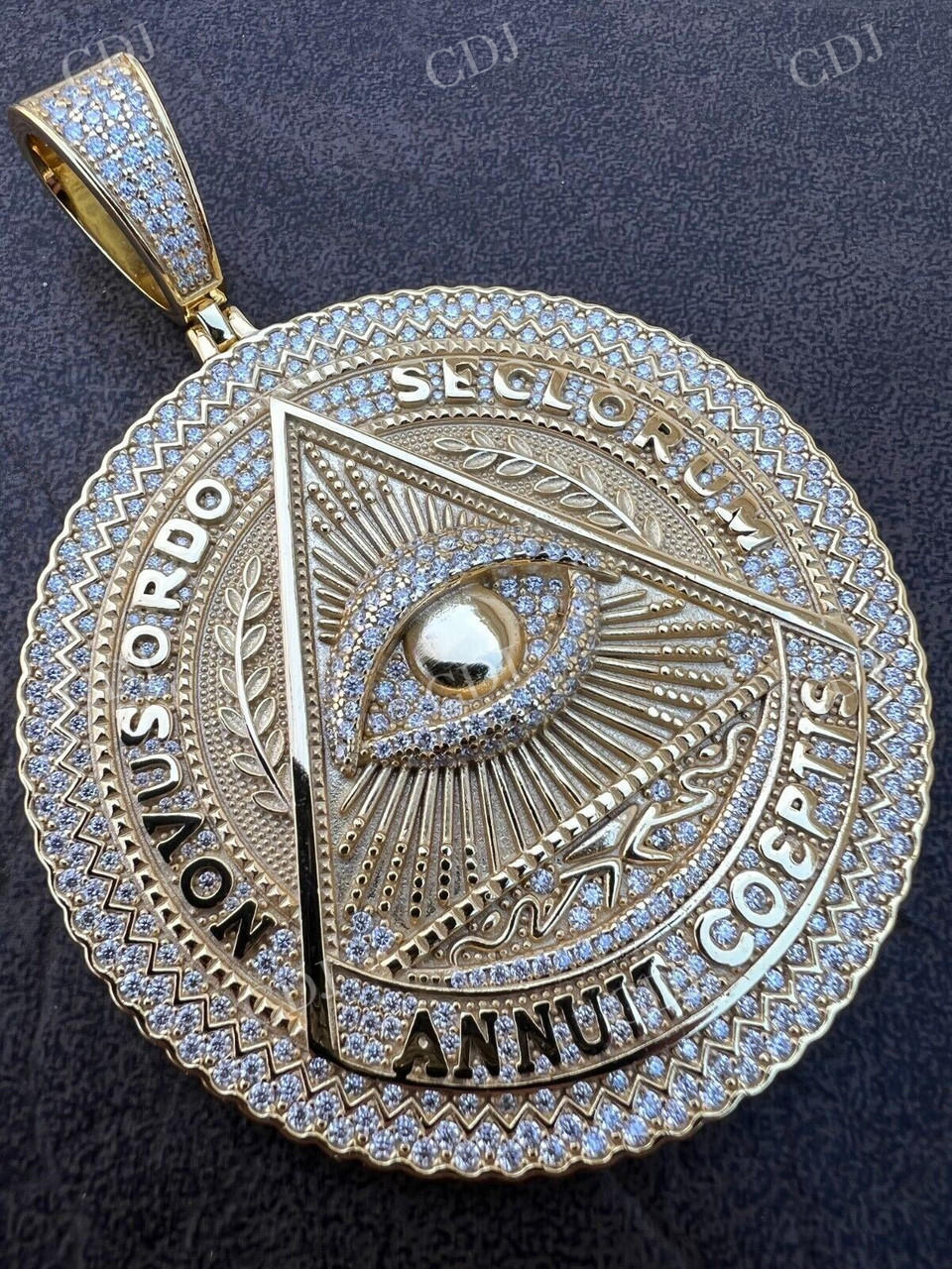 Gold All Seeing Illuminati Eye Masonic Medallion Pendant  customdiamjewel   