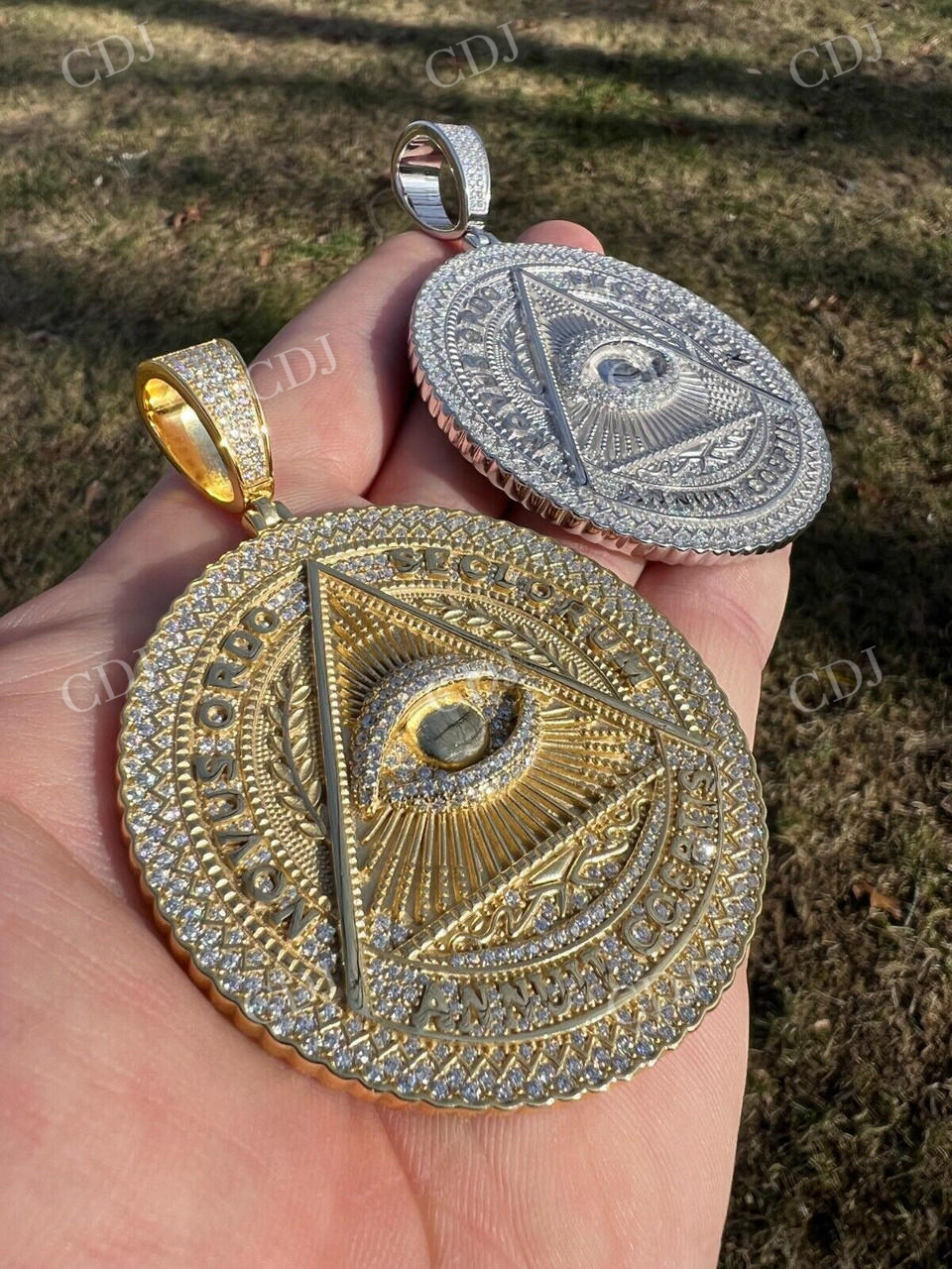 Gold All Seeing Illuminati Eye Masonic Medallion Pendant  customdiamjewel   