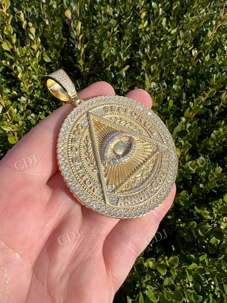 Gold All Seeing Illuminati Eye Masonic Medallion Pendant  customdiamjewel   