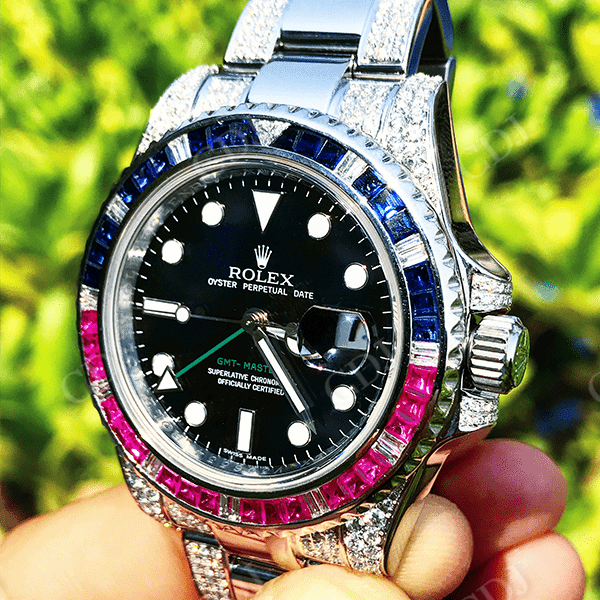 Rolex Black Dial Diamond Custom Watch  customdiamjewel   