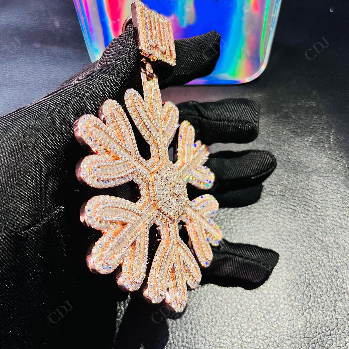 Snowflake Rose Gold Baguette Pendant hip hop jewelry CustomDiamJewel   