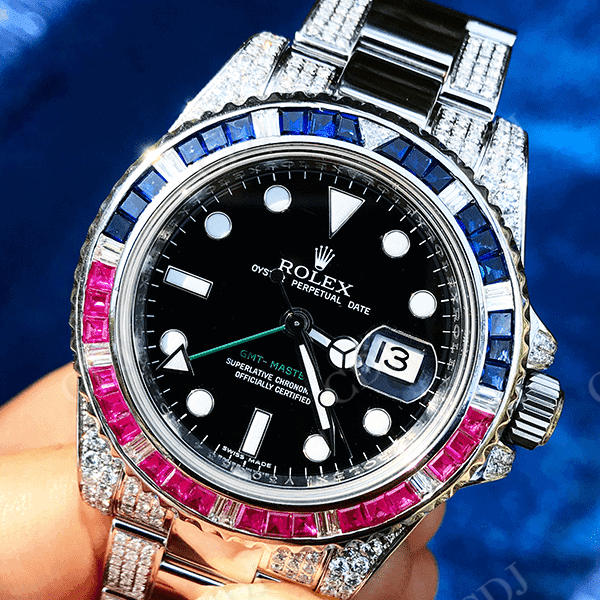 Rolex Black Dial Diamond Custom Watch  customdiamjewel   