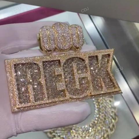 Hip Hop RECK Name Ans Logo Moissanite Pendant hip hop jewelry CustomDiamJewel   