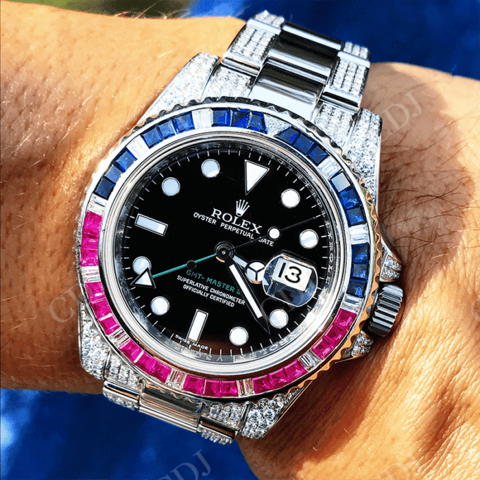 Rolex Black Dial Diamond Custom Watch  customdiamjewel   