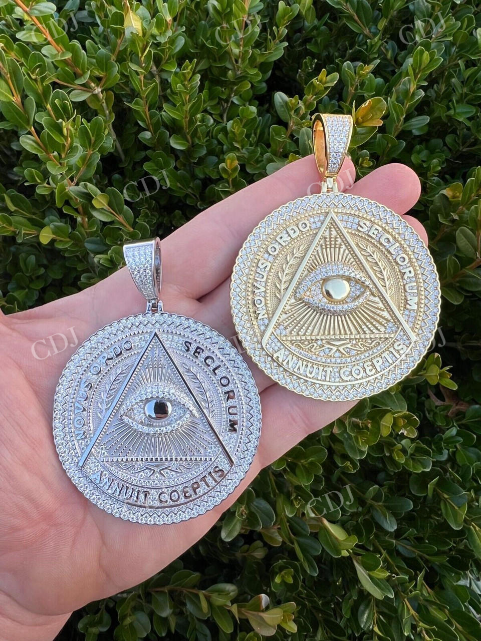 Gold All Seeing Illuminati Eye Masonic Medallion Pendant  customdiamjewel   