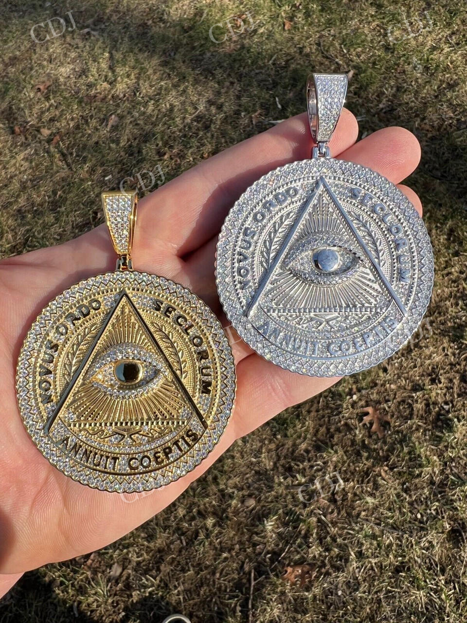 Gold All Seeing Illuminati Eye Masonic Medallion Pendant  customdiamjewel   