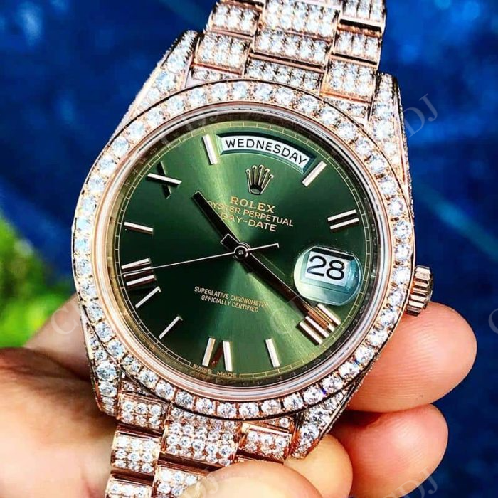 Rolex DayDate Green Dial Custom Diamond Watch  customdiamjewel   