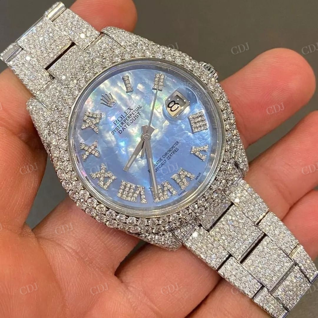 Custom Rolex Blue Dial Diamond Luxury Watch  customdiamjewel   