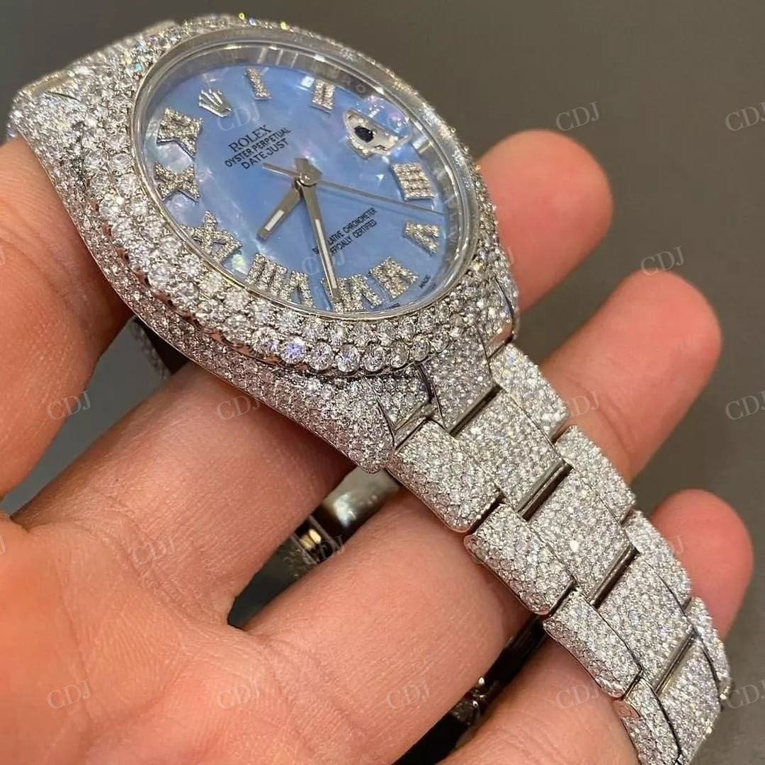 Custom Rolex Blue Dial Diamond Luxury Watch  customdiamjewel   