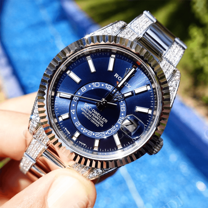 Blue Dial Rolex Sky Dweller Diamond Watch  customdiamjewel   