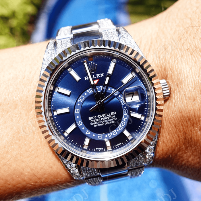 Blue Dial Rolex Sky Dweller Diamond Watch  customdiamjewel   