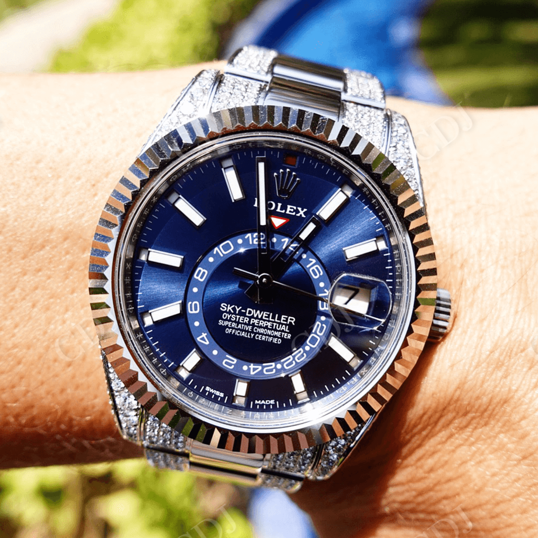 Blue Dial Rolex Sky Dweller Diamond Watch  customdiamjewel   