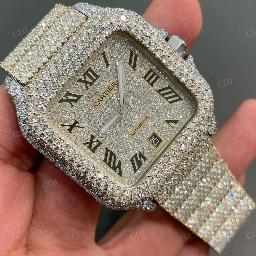 Handmade Fully Iced Out Diamond Cartier Hip Hop Rapper Moissanite Watch customdiamjewel